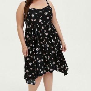 Torrid Black Floral Sharkbite Dress